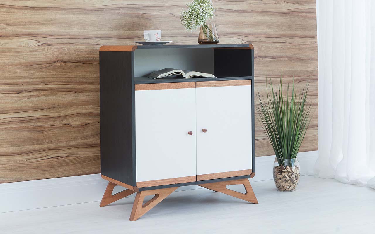 Buffet Para Sala De Jantar Pequeno 2 Portas E Nicho Presley Preto E Branco 72x40x85 5 Cm Compre Na Idea Store