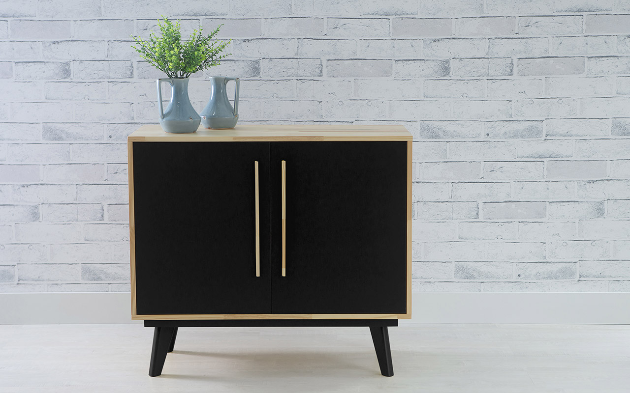 Armario Pes Palito Buffet 2 Portas De Madeira Macica Preto Celeste 90x40x79 5 Cm Compre Na Idea Store