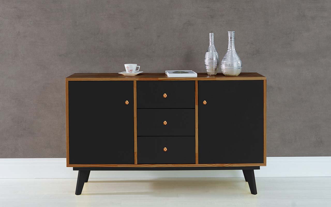 Armario 2 Portas Com Gaveta Puxador Bolinha Celeste Capuccino E Preto 133x40x79 5 Cm Compre Na Idea Store