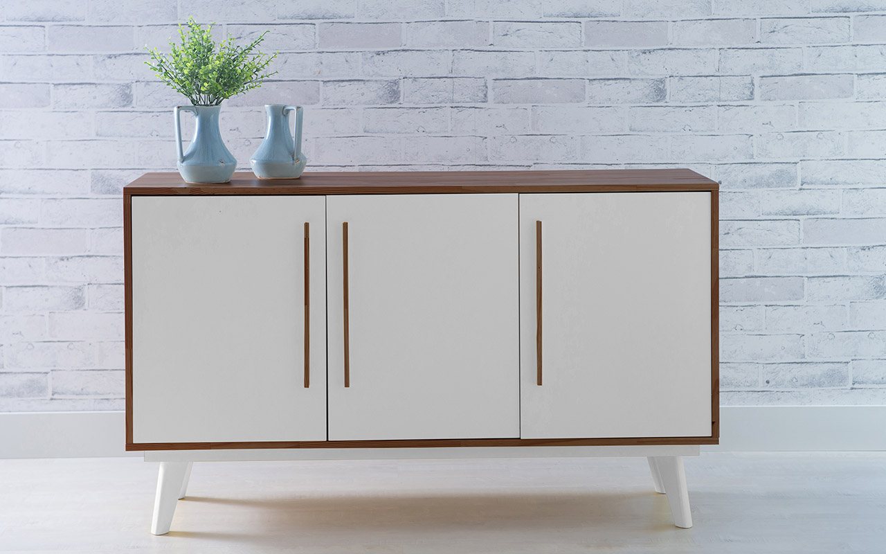 Armario Pes Palito Buffet 3 Portas De Madeira Macica Capuccino Branco Celeste 133x40x79 5 Cm Compre Na Idea Store