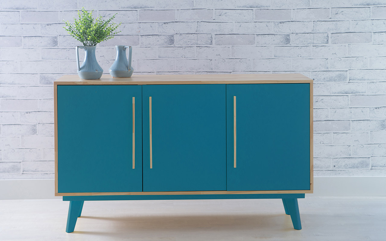 Armario Pes Palito Buffet 3 Portas De Madeira Macica Azul Celeste 133x40x79 5 Cm Compre Na Idea Store