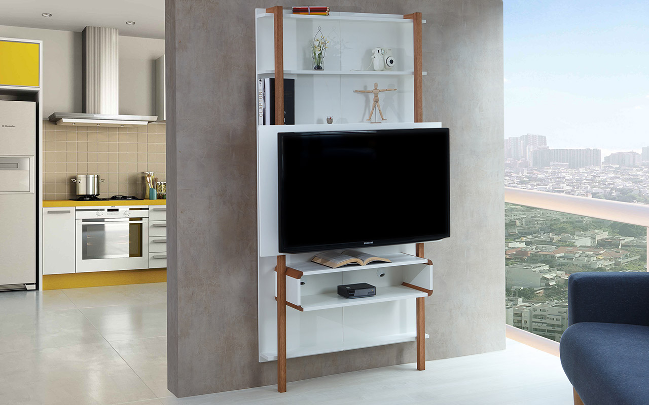 PAINEL TV QUARTO BRANCO HOME SUSPENSO PARA TV ATÉ 42 POLEGADAS COM RACK KARL WOODINN 99,8×25 Artesanato Em Couro Cru ~ PAINEL TV QUARTO BRANCO HOME SUSPENSO PARA TV ATÉ 42 POLEGADAS COM RACK KARL WOODINN 99,8×25