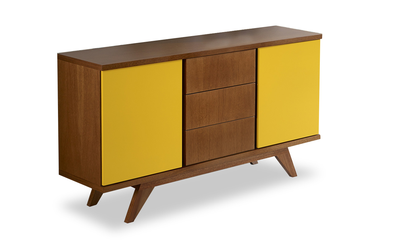 ARMÁRIO PÉS PALITO BUFFET 2 PORTAS DE MADEIRA MACI u00c7A SERRES PINHÃO E AMARELO 140X40X87CM Armario Retro Amarelo ~ ARMÁRIO PÉS PALITO BUFFET 2 PORTAS DE MADEIRA MACI u00c7A SERRES PINHÃO E AMARELO 140X40X87CM