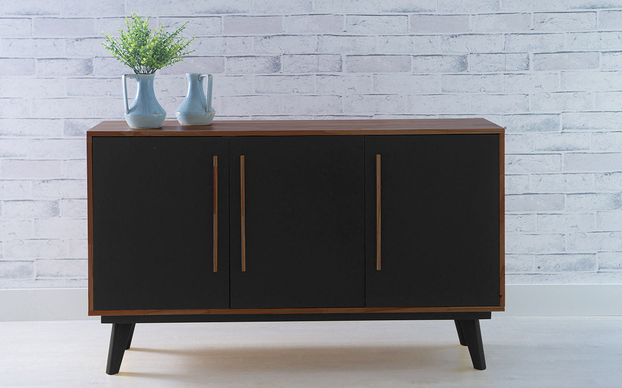Armario Pes Palito Buffet 3 Portas De Madeira Macica Capuccino Preto Celeste 133x40x79 5 Cm Compre Na Idea Store