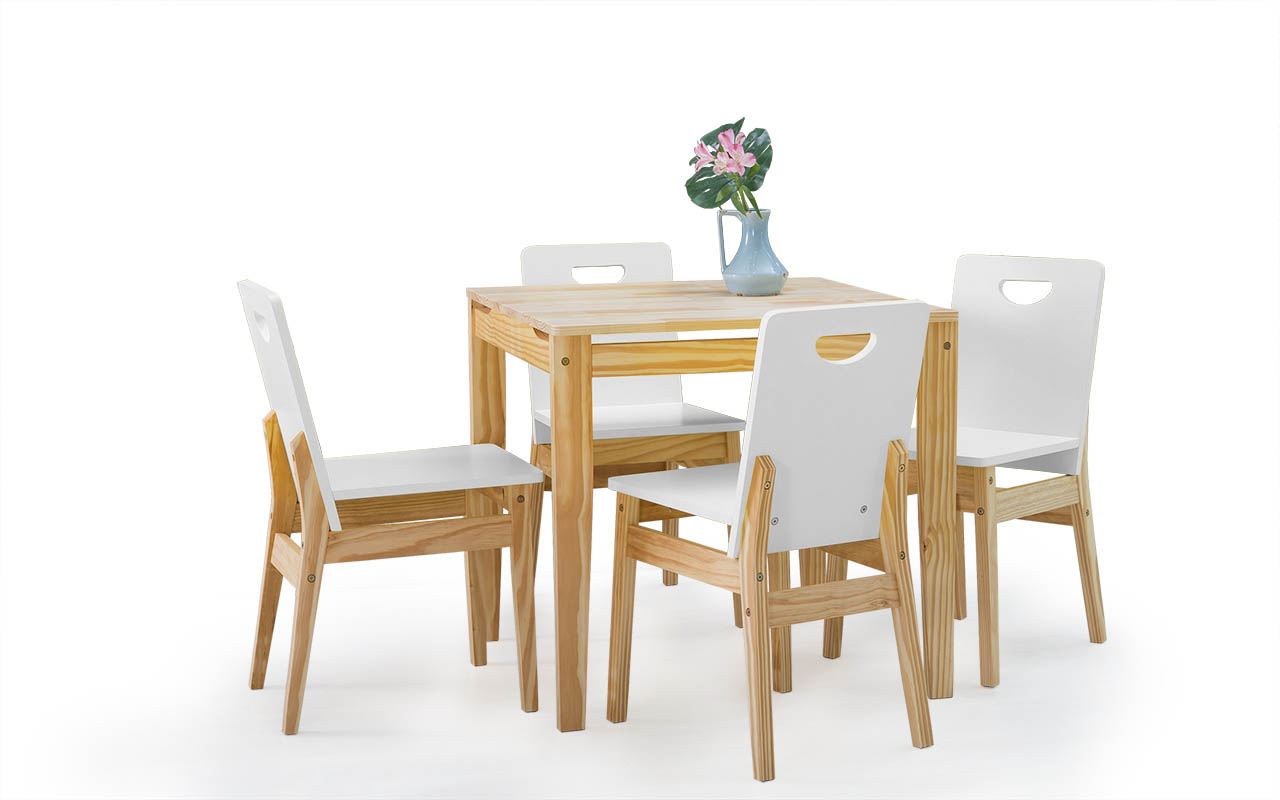 Mesa Com 4 Cadeiras De Jantar Tucupi 80cm Acabamento Natural E Laca Branco Compre Na Idea Store