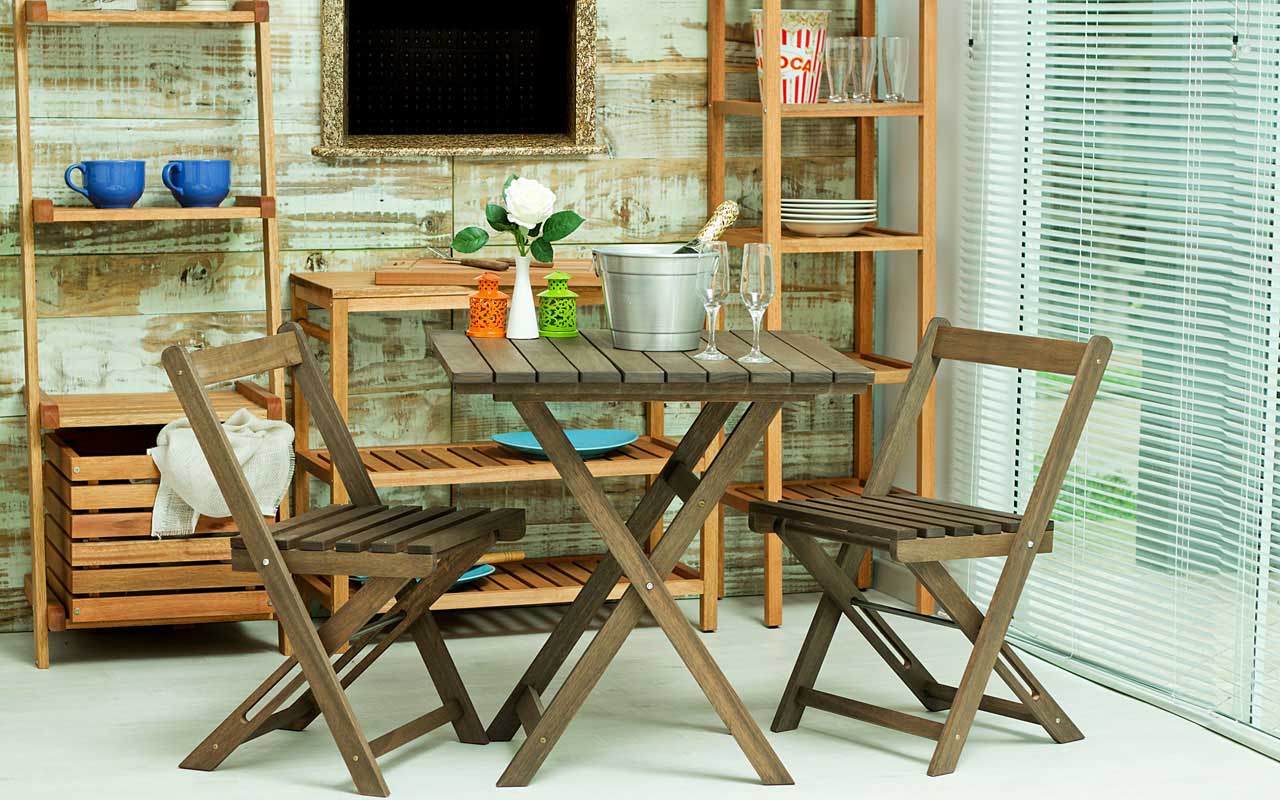 Kit Mesa 2 Cadeiras Dobraveis Gourmet Nogueira 70x70x73 1 Cm