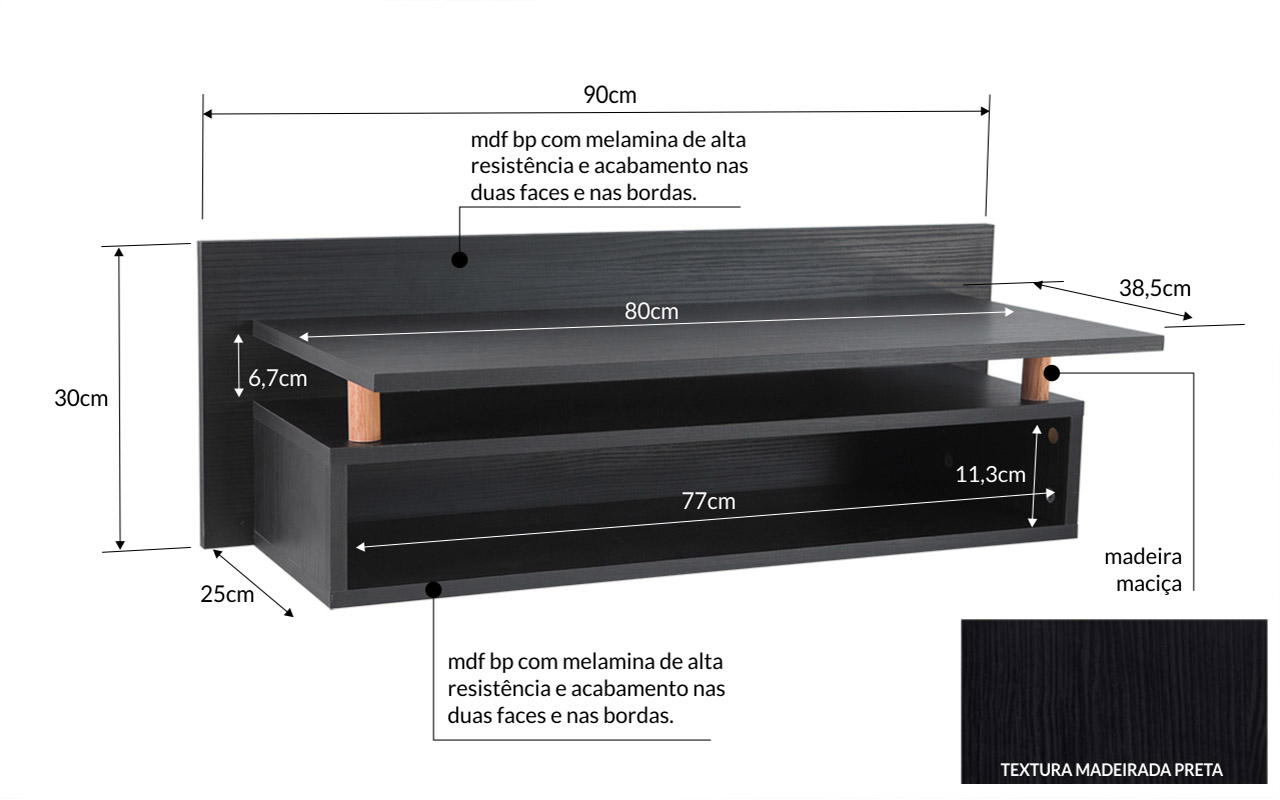 APARADOR PRETO DE MDF SUSPENSO COMPACTO PARA HALL DE Aparador Feminino ~ APARADOR PRETO DE MDF SUSPENSO COMPACTO PARA HALL DE