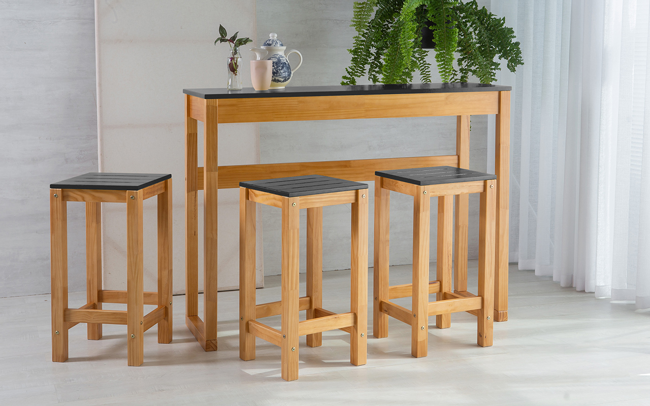 CONJUNTO BISTRÔ ALTO DE MADEIRA TAEDA COM TAMPO MDF MACIÇO OLGA VERNIZ NÓZES E PRETO 120CM- Compre na Idea Store CONJUNTO BISTRÔ ALTO DE MADEIRA TAEDA COM TAMPO MDF MACIÇO OLGA VERNIZ NÓZES E PRETO 120CM- Compre na Idea Store