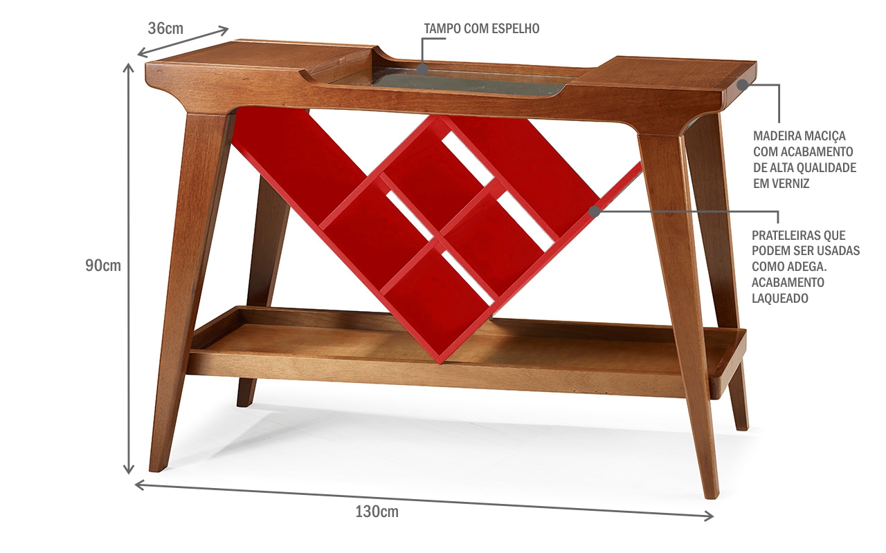 APARADOR COM ADEGA GOURMET BAR DE MADEIRA COM TAMPO ESPELHADO PUBI 130X33X90CM VERNIZ PINHÃO E Aparador Ikea Ps ~ APARADOR COM ADEGA GOURMET BAR DE MADEIRA COM TAMPO ESPELHADO PUBI 130X33X90CM VERNIZ PINHÃO E
