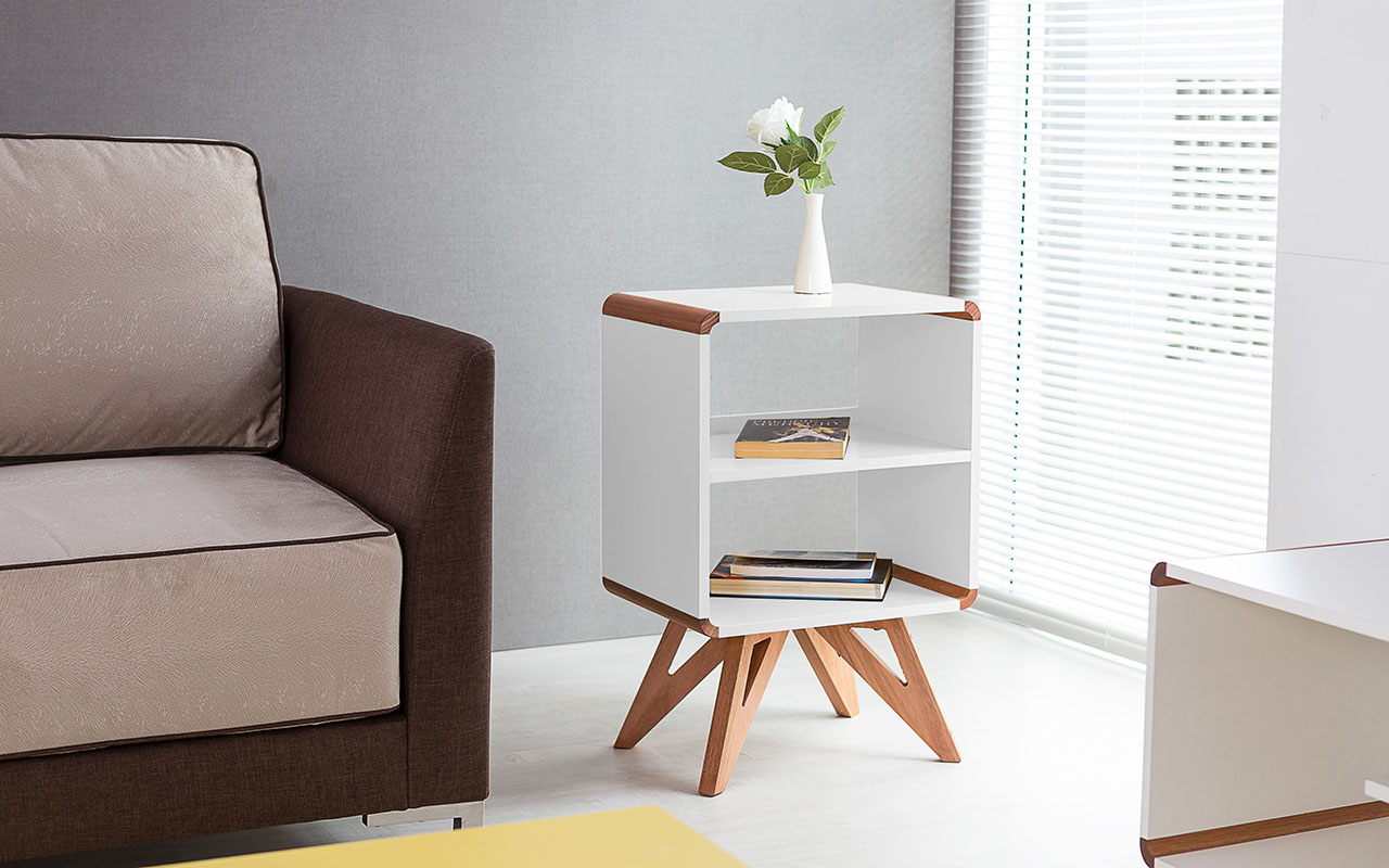 Mesa De Canto Mesa Lateral Alta Colorida Branca Design Retro Vintage Presley 46x33 5x71 Cm Compre Na Idea Store