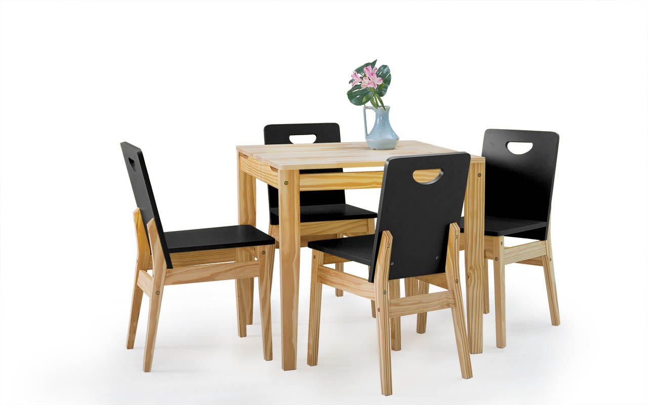 Conjunto De Mesa De Jantar Com 4 Cadeiras Tucupi 80cm Acabamento Natural E Laca Preto Compre Na Idea Store