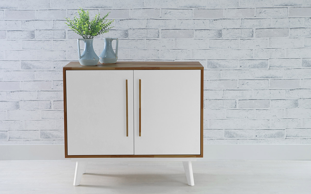 Armario Pes Palito Buffet 2 Portas De Madeira Macica Capuccino Branco Celeste 90x40x79 5 Cm Compre Na Idea Store
