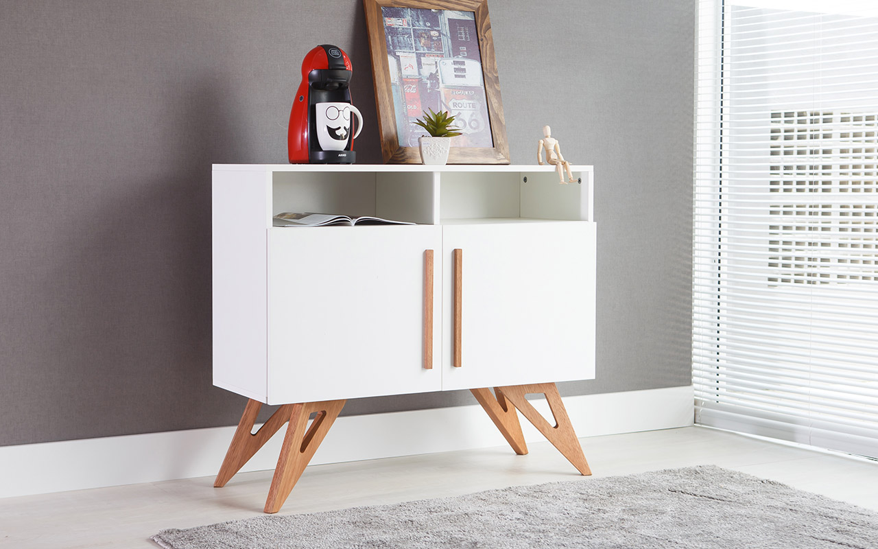 Buffet Para Sala De Jantar Retro Vintage Branco Duas Portas Brancas Com Nicho Freddie 90x35x79 Cm Compre Na Idea Store