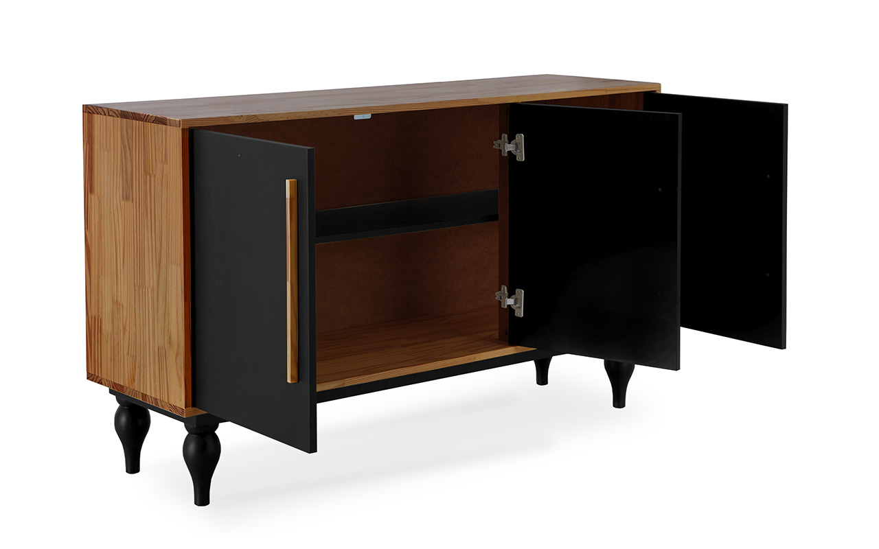 Armario Pes Torneados 3 Portas Sideral 133x40x79 5 Cm Capuccino Preto Compre Na Idea Store