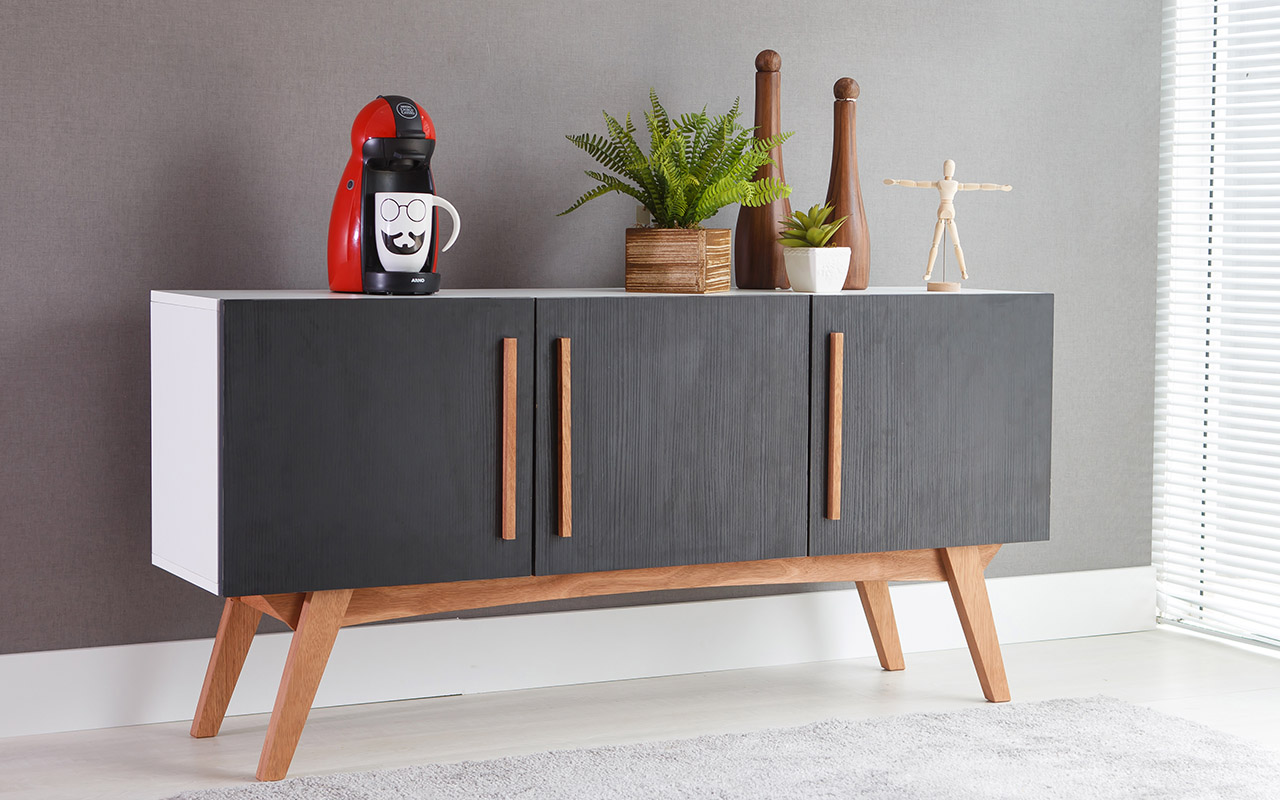 Armario Balcao Buffet Colorido Para Sala De Jantar 3 Portas Pretas Estilo Retro Vintage Dolores 135x35x64 7 Cm Compre Na Idea Store