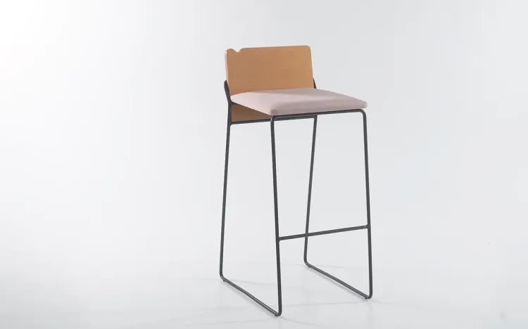 BANCO ALTO DE METAL ESTOFADO METAL BEND 03 VERNIZ JATOBÁ TEC. 315 ALGODÃO ROSA 39,5X50X91,5 CM