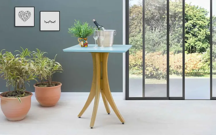 MESA PARA LANCHONETE PEQUENA QUADRADA JULIETTE 60X60X77CM AMÊNDOA E AZUL BEBÊ