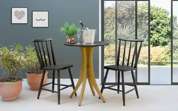 MESA BISTRÔ REDONDA COM 2 CADEIRAS JULIETTE VERNIZ AMÊNDOA E PRETO