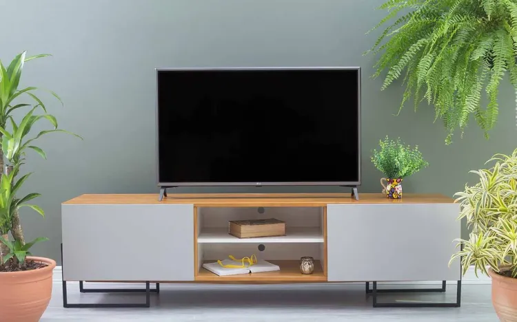 RACK DE TV 2 PORTAS CROSBY MDF FREIJÓ E CINZA 183X43,6X48,5 CM 