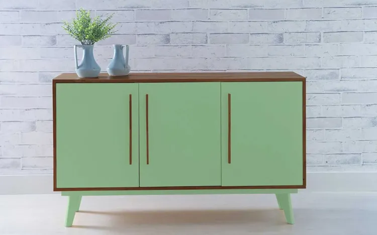 APARADOR BUFFET COM PRATELEIRA E 3 PORTAS CELESTE CAPUCCINO E VERDE SÁLVIA 133X40X79,5 CM