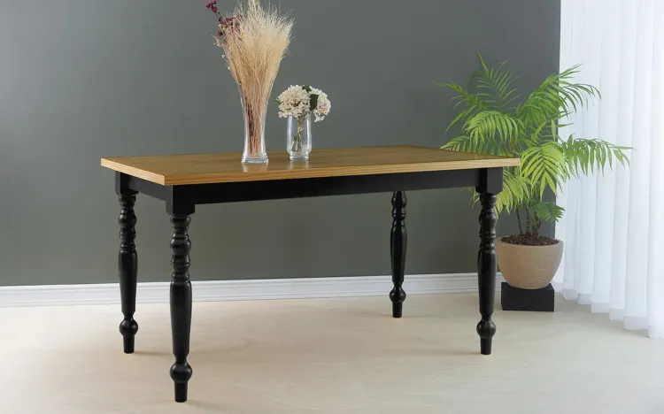 MESA DE JANTAR COLONIAL CAMPESINA 140X80X75 CM TAMPO NÓZES PÉS LACA PRETA