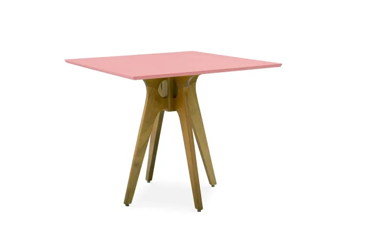 MESA QUADRADA 4 LUGARES BIANCHI 90X90X77CM AMÊNDOA E ROSA CORAL