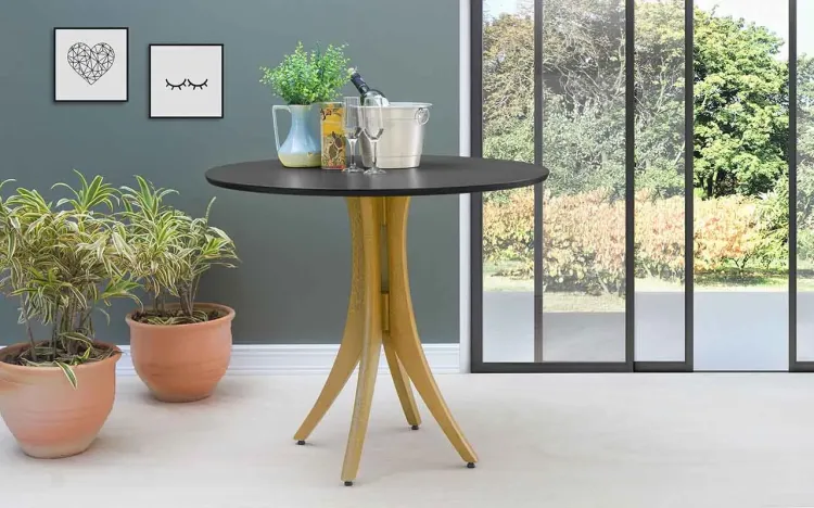 MESA DE JANTAR PRETA REDONDA JULIETTE 90X77CM AMÊNDOA E PRETO