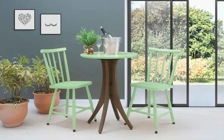 MESA BISTRÔ REDONDA COM 2 CADEIRAS JULIETTE NOGUEIRA E VERDE SÁLVIA