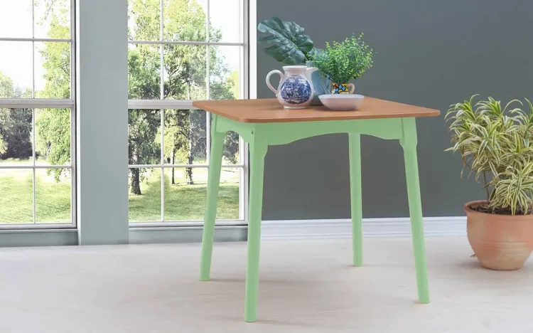 MESA PARA SALA DE JANTAR MIMO 80X80X76CM VERNIZ JATOBÁ E LACA VERDE SÁLVIA