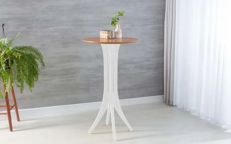 MESA BRANCA BISTRÔ ALTA DE MADEIRA MACIÇA REDONDA JULIETTE 60x60X107CM JATOBÁ E BRANCO