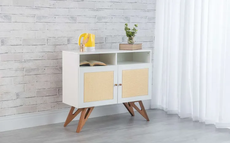 BALCÃO BUFFET DE PALHINHA 2 PORTAS COM NICHO FREDDIE BRANCO E JATOBÁ 90x35x79 CM