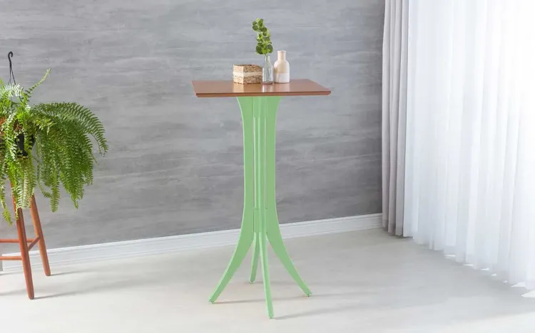 MESA GOURMET ALTA QUADRADA DE MADEIRA MACIÇA JULIETTE 60x60X107CM JATOBÁ E VERDE SÁLVIA