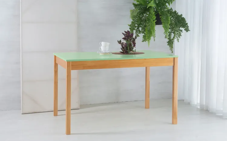 MESA PARA COZINHA COM TAMPO MDF MACIÇO OLGA VERNIZ NÓZES E VERDE SÁLVIA 120X80X75CM