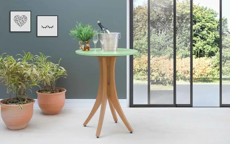 MESA PARA RESTAURANTE PEQUENA REDONDA JULIETTE 60X77CM JATOBÁ E VERDE SÁLVIA