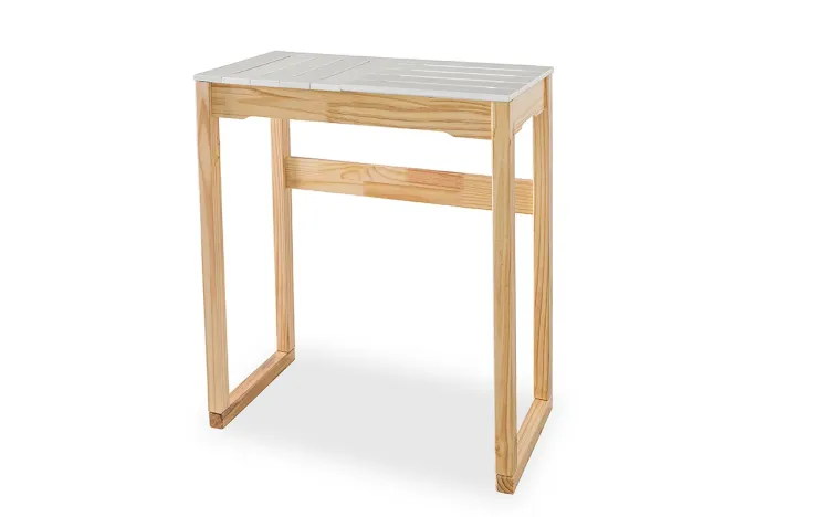 MESA GOURMET ALTA DE MADEIRA MACIÇA TAEDA NATURAL COM TAMPO COLORIDO OLGA - VERNIZ NATURAL/BRANCO 80X43X93,5CM