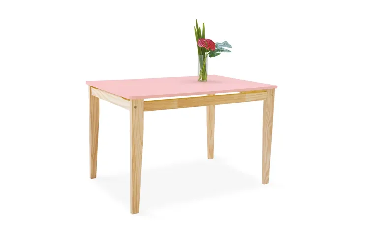 MESA DE JANTAR TUCUPI ACABAMENTO STAIN NATURAL E ROSA BEBÊ 120X80X76 CM 