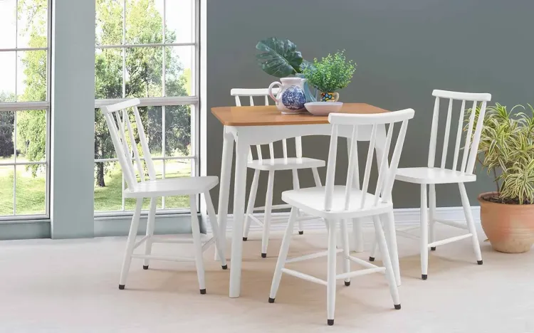 SALA DE JANTAR PEQUENA COM MESA E 4 CADEIRAS MIMO 80CM VERNIZ JATOBÁ E LACA BRANCO