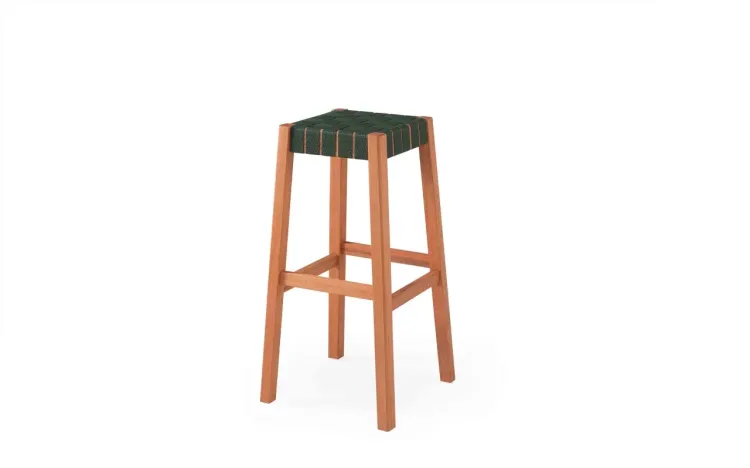 BANQUETA PARA BANCADA DE CORDA TRELA 40X39,5X74,5CM COR CASTANHEIRA E FITA VERDE MILITAR