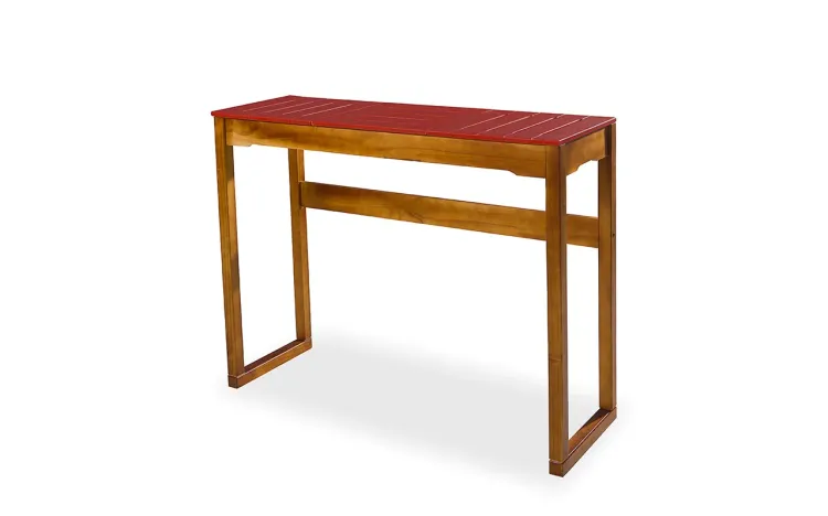 BANCADA GOURMET ALTA DE MADEIRA MACIÇA TAEDA NOZES COM TAMPO COLORIDO OLGA - VERNIZ NOZES/VERMELHO 120X43X93,5CM