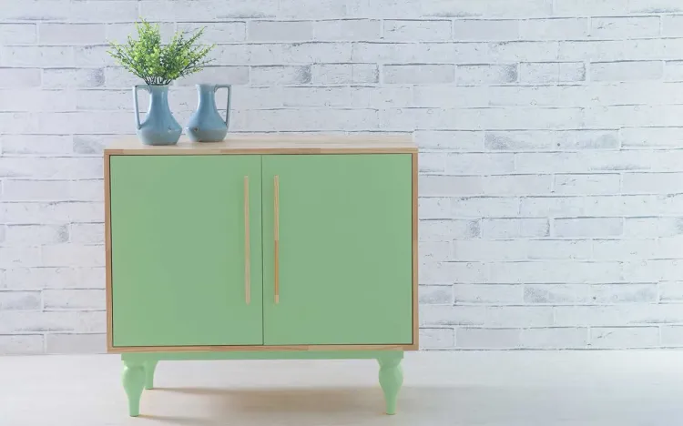 BALCÃO BUFFET COM PRATELEIRA E 2 PORTAS SIDERAL NATURAL E VERDE SÁLVIA 90X40X79,5 CM