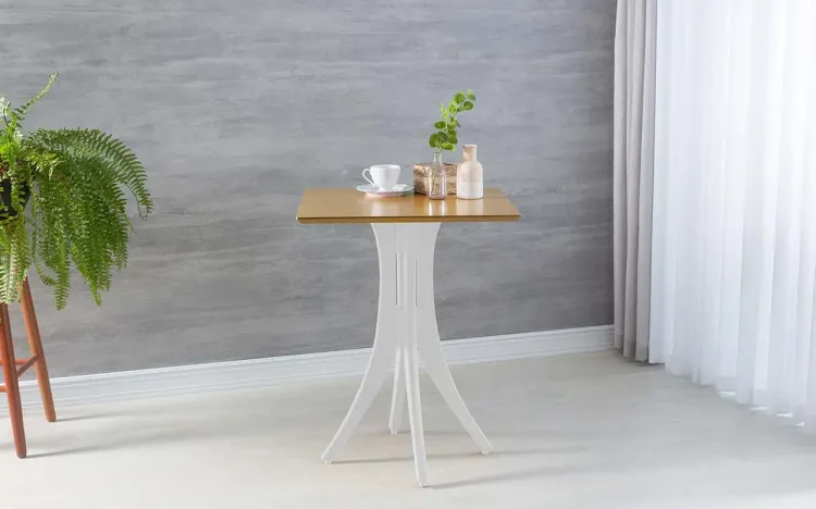 MESA DE JANTAR PEQUENA QUADRADA JULIETTE 60X60X77CM AMÊNDOA E BRANCO
