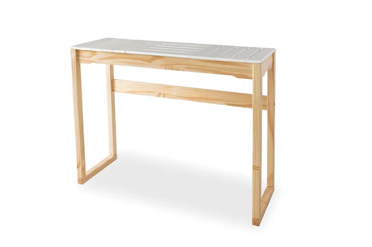 MESA GOURMET ALTA DE MADEIRA MACIÇA TAEDA NATURAL COM TAMPO COLORIDO OLGA - VERNIZ NATURAL/BRANCO 120X43X93,5CM