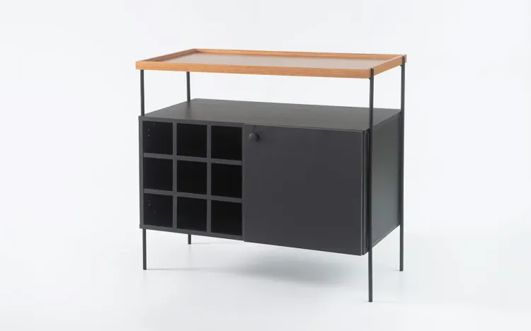 BUFFET APARADOR COM ADEGA E PÉS DE METAL TRAY MDF PRETO 82,5X41,5X75 CM