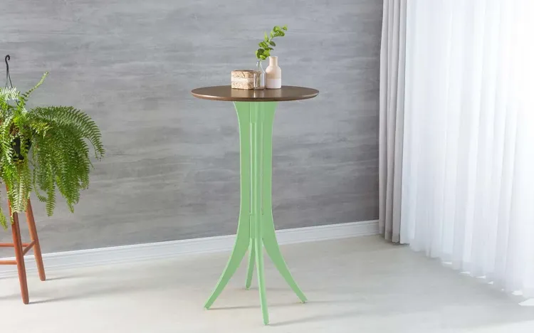 MESA GOURMET ALTA DE MADEIRA MACIÇA REDONDA JULIETTE 60x60X107CM CAPUCCINO E VERDE SÁLVIA