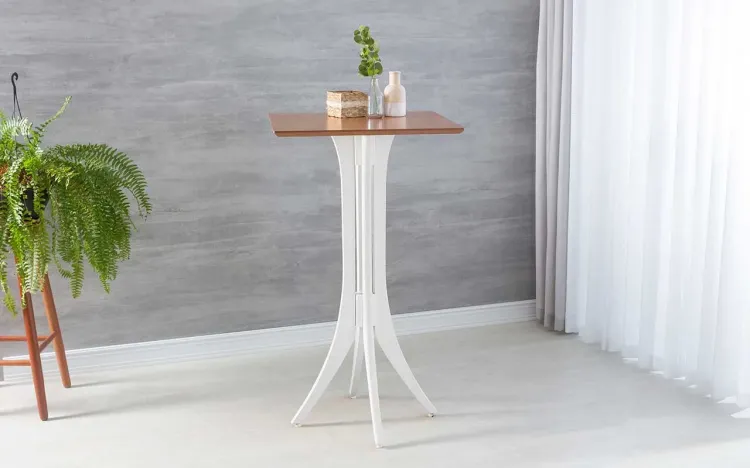 MESA BRANCA GOURMET ALTA DE MADEIRA MACIÇA QUADRADA JULIETTE 60x60X107CM JATOBÁ E BRANCO