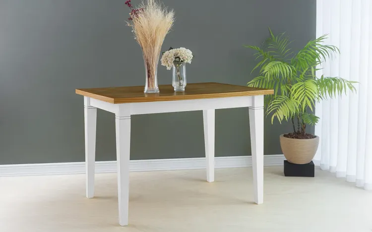 MESA PARA SALA DE JANTAR RETANGULAR FRISO 110X80X75 CM TAMPO CAPUCCINO PÉS LACA BRANCO