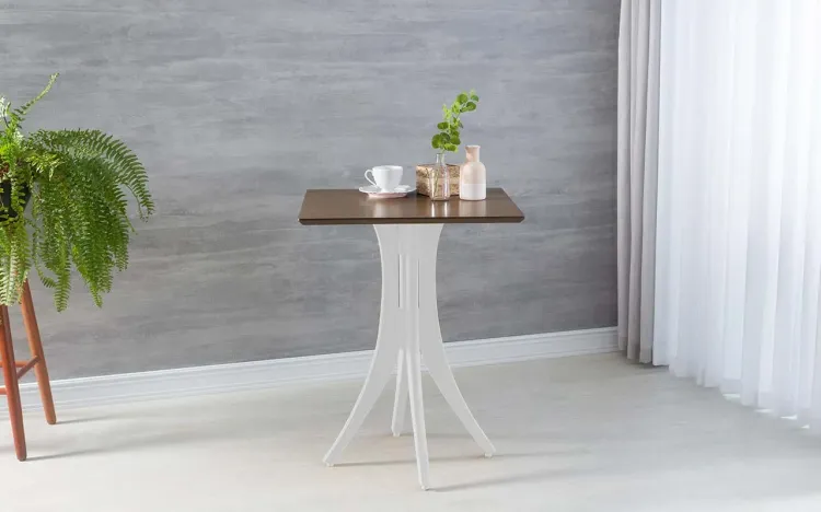 MESA BRANCA PARA JANTAR PEQUENA QUADRADA JULIETTE 60X60X77CM CAPUCCINO E BRANCO