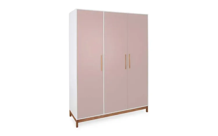 ROUPEIRO 3 PORTAS GUARDA-ROUPA ROSA DESIGN MODERNO MDF E MADEIRA MACIÇA MOORE 154,6x53x198,5 CM