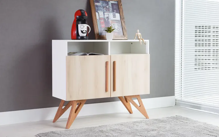 BUFFET PARA SALA DE JANTAR RETRÔ VINTAGE BRANCO DUAS PORTAS FAIA COM NICHO FREDDIE 90x35x79 CM