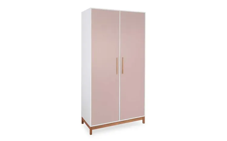 ROUPEIRO 2 PORTAS GUARDA-ROUPA ROSA MDF E MADEIRA DESIGN MODERNO MOORE 104,6x53x198,5 CM